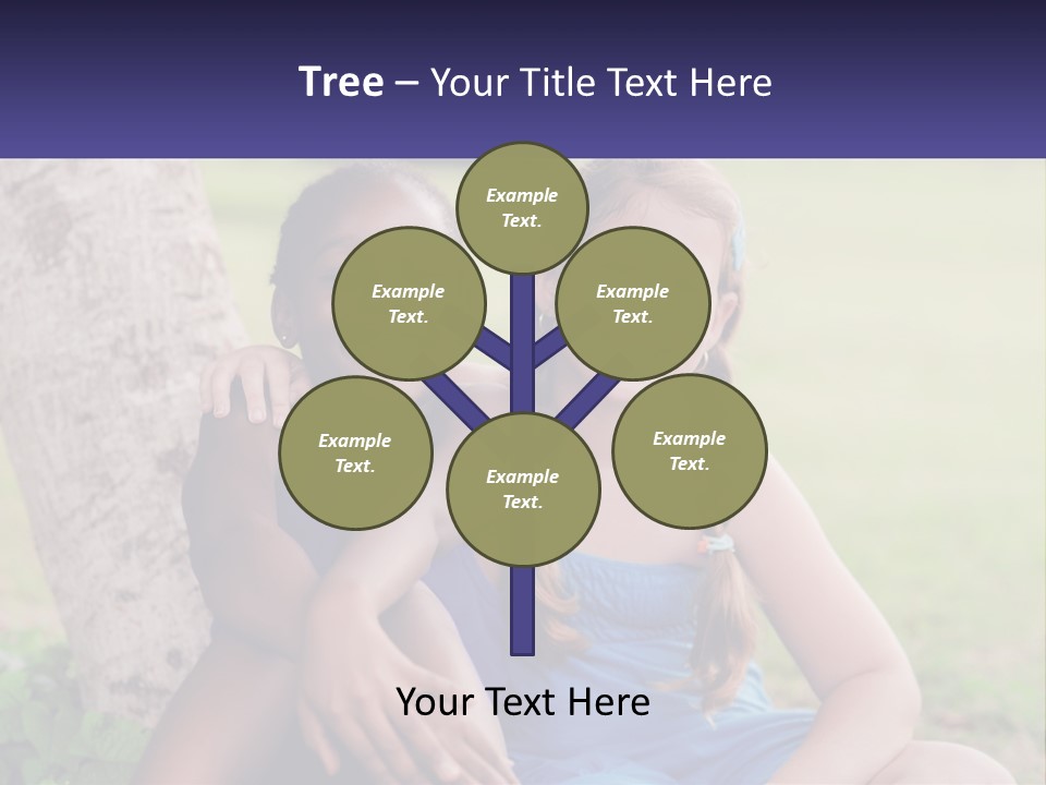 Two Young Girls Sitting Next To Each Other Under A Tree PowerPoint Template