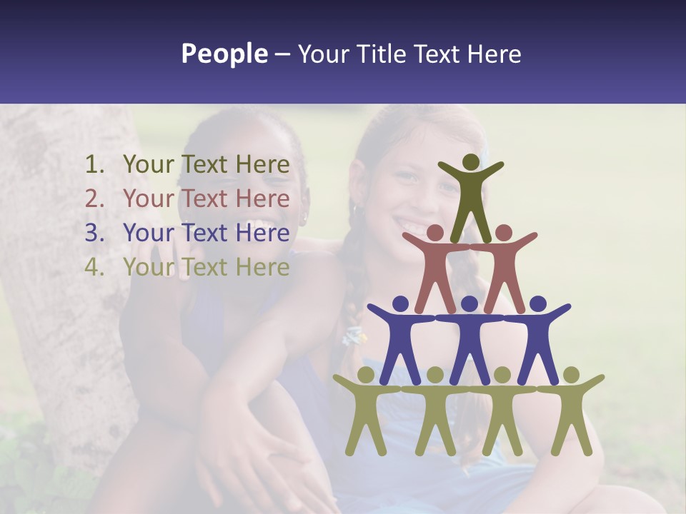 Two Young Girls Sitting Next To Each Other Under A Tree PowerPoint Template