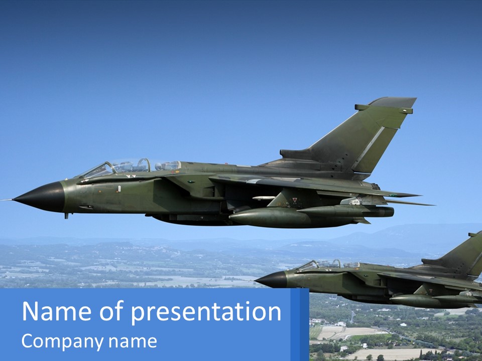 Two Military Jets Flying In The Sky Powerpoint Template PowerPoint Template