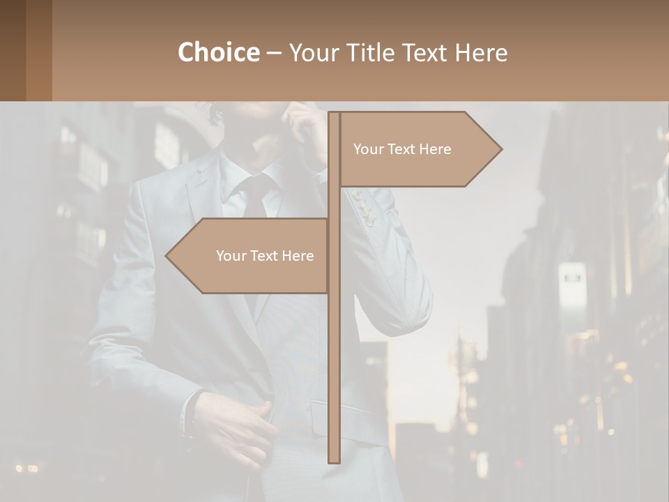 A Man In A Suit Is Talking On A Cell Phone PowerPoint Template