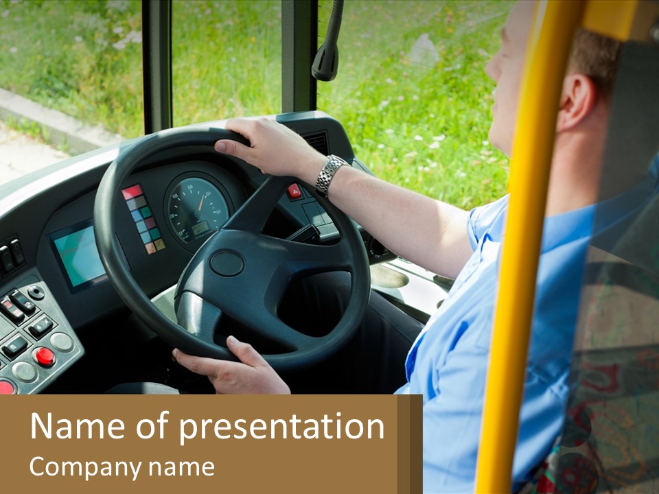 A Man Driving A Bus On A Sunny Day PowerPoint Template