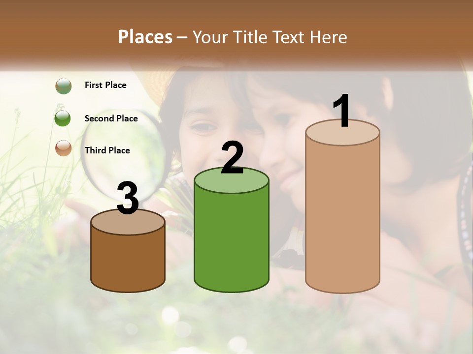 Two Children Looking At Each Other Through A Magnifying Glass PowerPoint Template