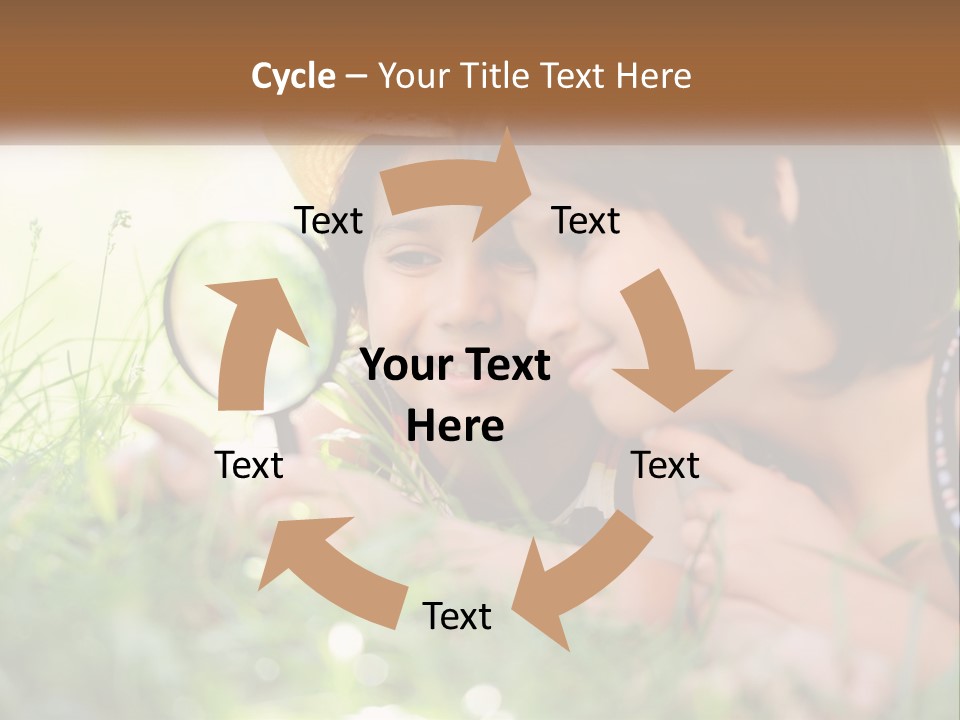 Two Children Looking At Each Other Through A Magnifying Glass PowerPoint Template