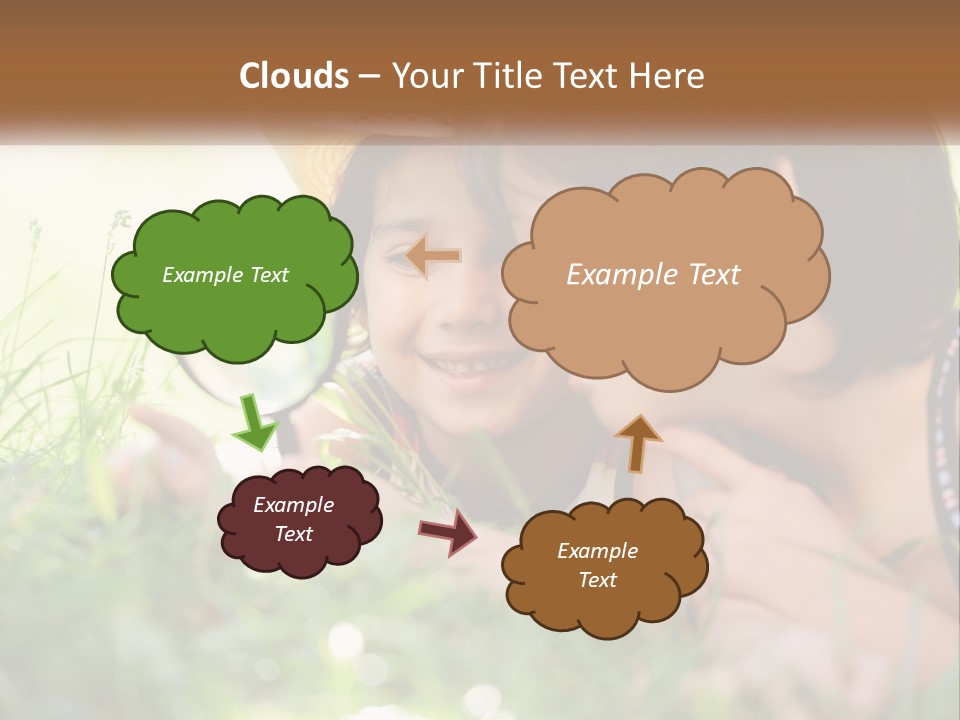 Two Children Looking At Each Other Through A Magnifying Glass PowerPoint Template