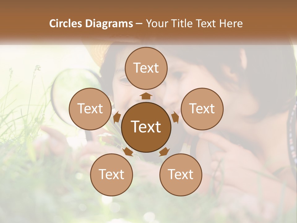 Two Children Looking At Each Other Through A Magnifying Glass PowerPoint Template