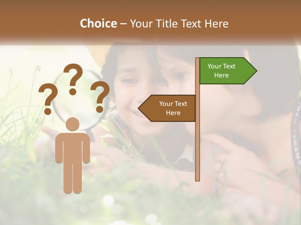 Two Children Looking At Each Other Through A Magnifying Glass PowerPoint Template