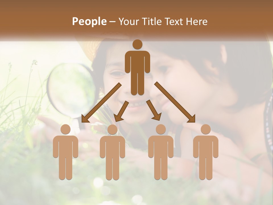 Two Children Looking At Each Other Through A Magnifying Glass PowerPoint Template