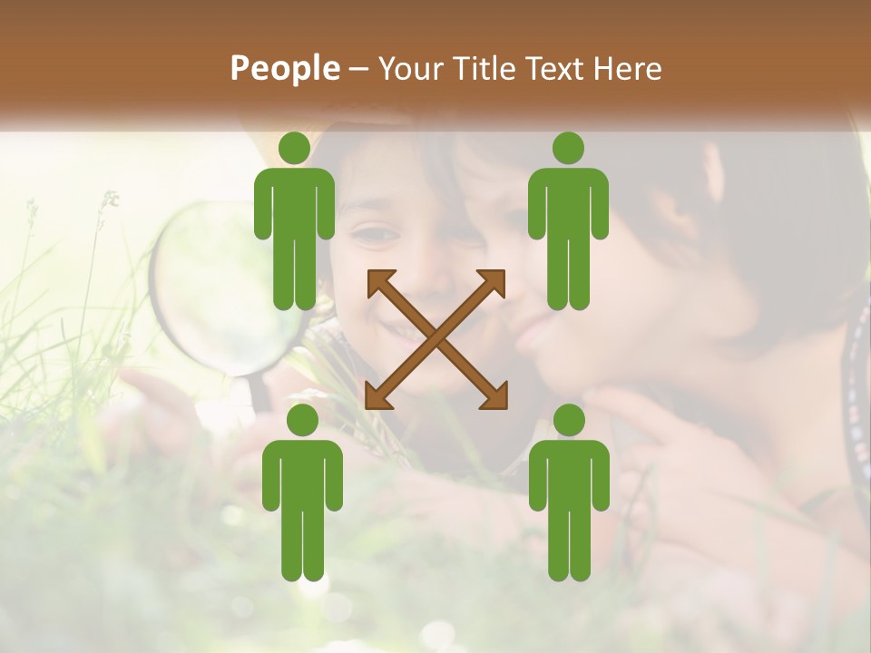 Two Children Looking At Each Other Through A Magnifying Glass PowerPoint Template