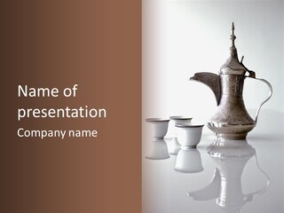A Tea Pot And Three Cups On A Table PowerPoint Template