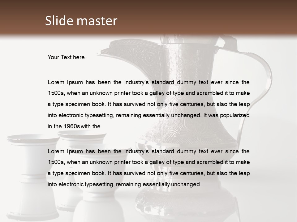 A Tea Pot And Three Cups On A Table PowerPoint Template