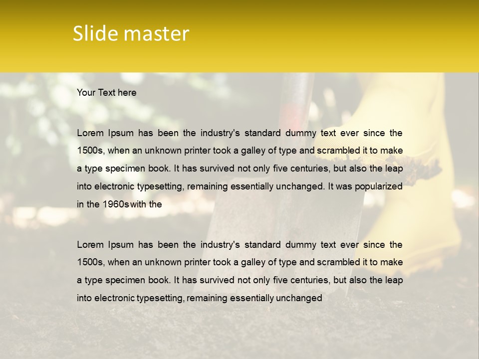 A Person In Yellow Rubber Boots Digging In The Dirt With A Shovel PowerPoint Template