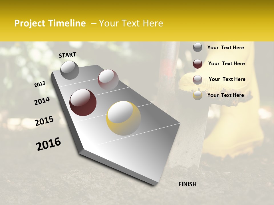 A Person In Yellow Rubber Boots Digging In The Dirt With A Shovel PowerPoint Template