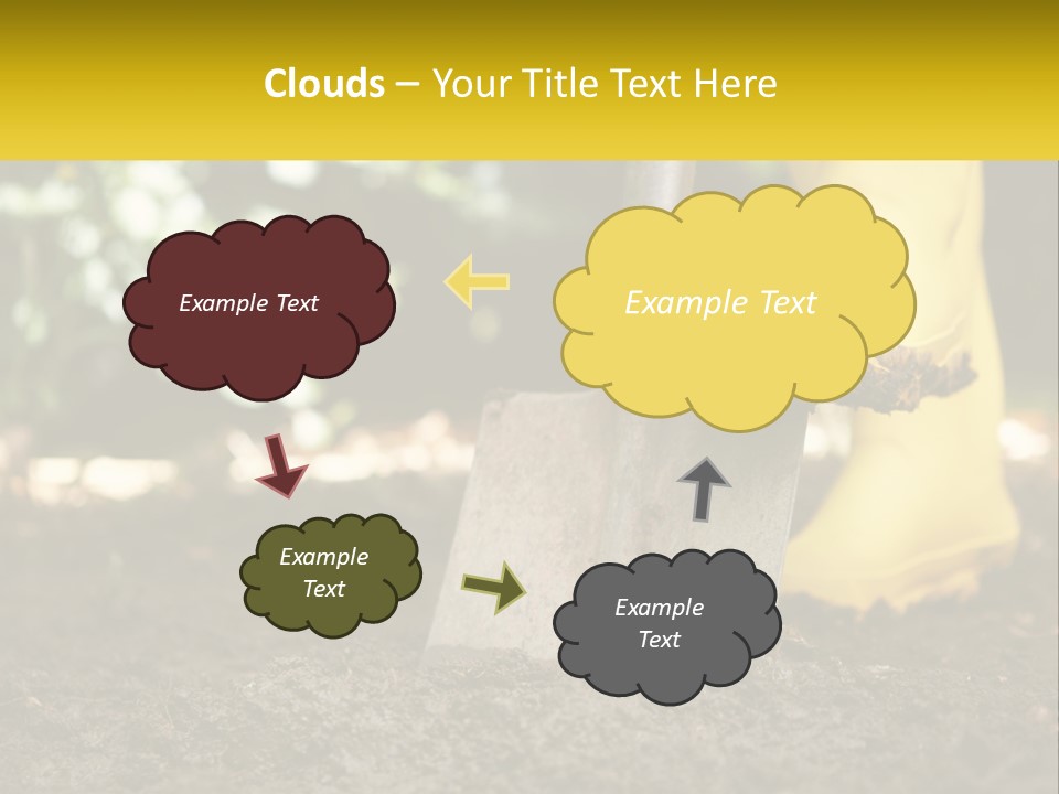 A Person In Yellow Rubber Boots Digging In The Dirt With A Shovel PowerPoint Template
