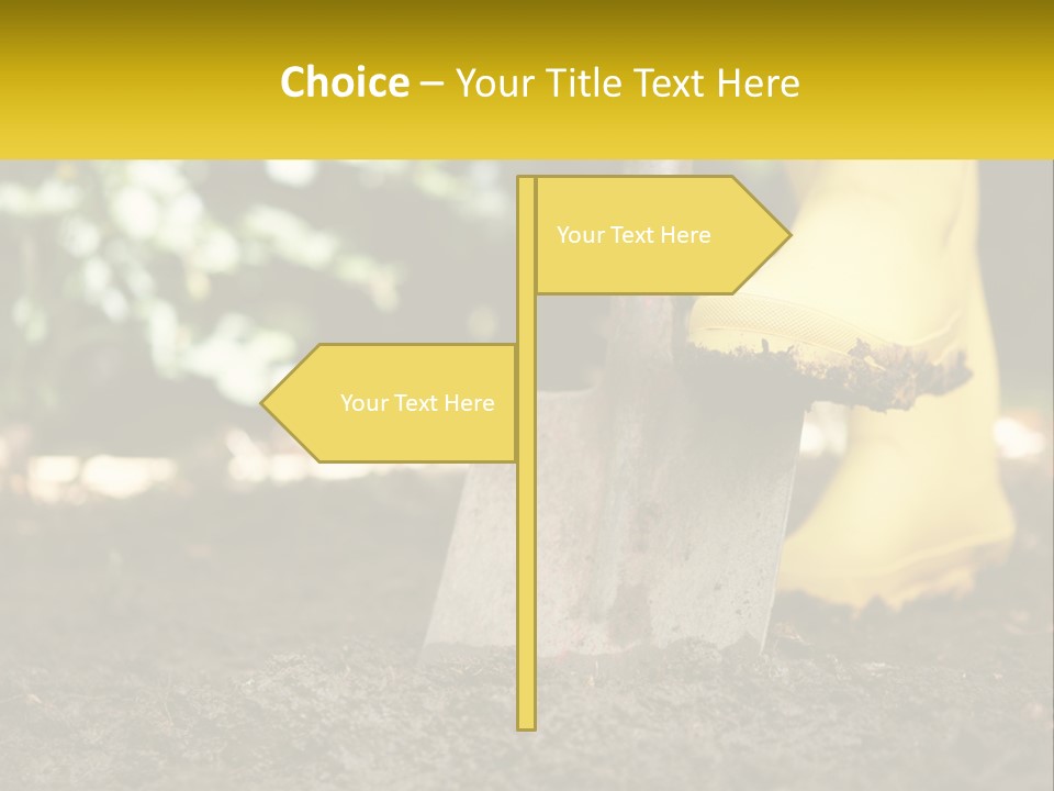 A Person In Yellow Rubber Boots Digging In The Dirt With A Shovel PowerPoint Template