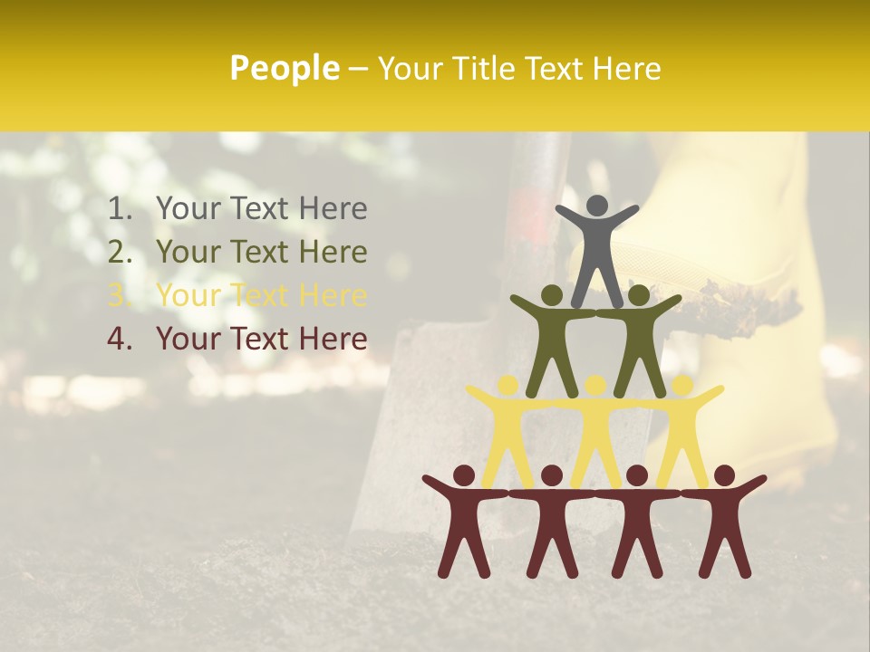 A Person In Yellow Rubber Boots Digging In The Dirt With A Shovel PowerPoint Template
