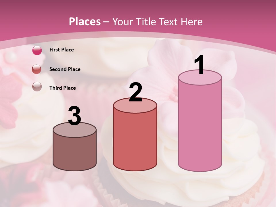 Two Cupcakes With White Frosting And A Pink Flower On Top PowerPoint Template