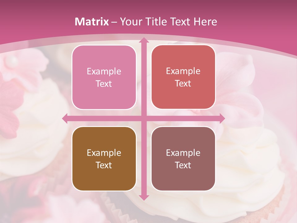 Two Cupcakes With White Frosting And A Pink Flower On Top PowerPoint Template