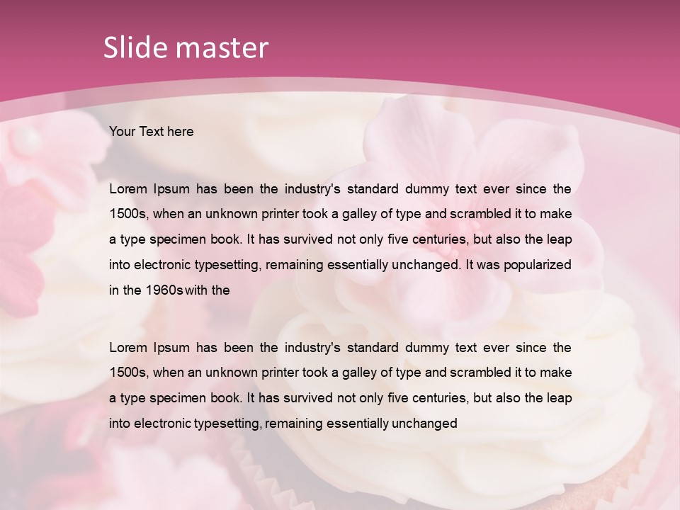 Two Cupcakes With White Frosting And A Pink Flower On Top PowerPoint Template