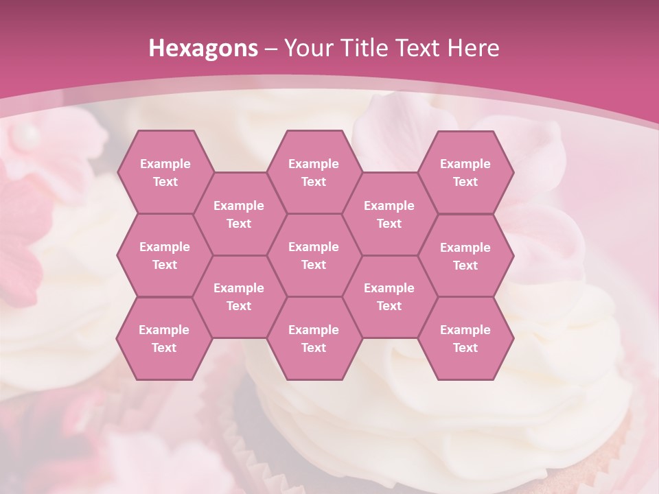 Two Cupcakes With White Frosting And A Pink Flower On Top PowerPoint Template