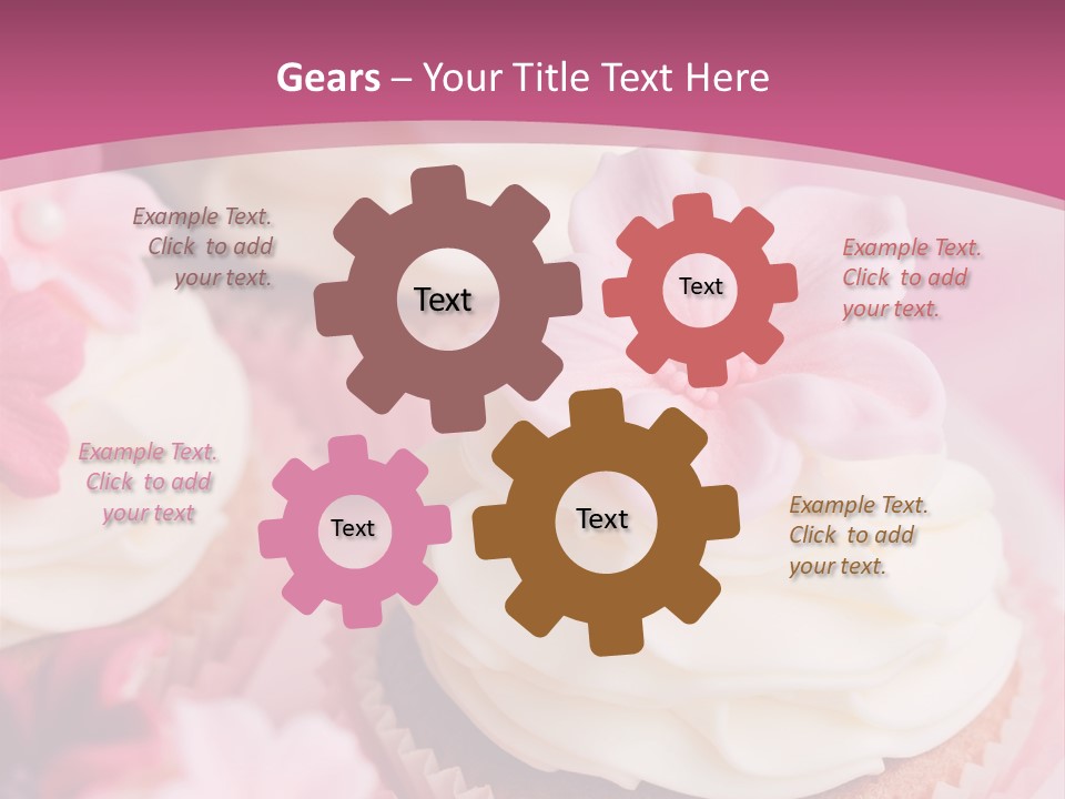 Two Cupcakes With White Frosting And A Pink Flower On Top PowerPoint Template