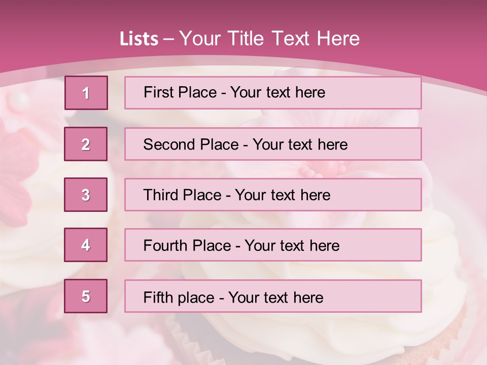 Two Cupcakes With White Frosting And A Pink Flower On Top PowerPoint Template