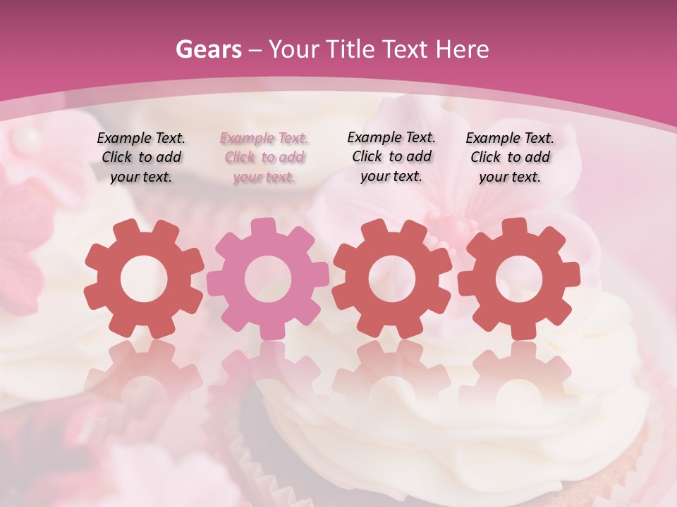 Two Cupcakes With White Frosting And A Pink Flower On Top PowerPoint Template