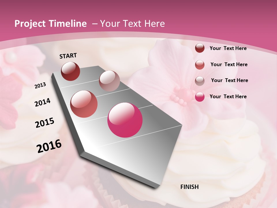 Two Cupcakes With White Frosting And A Pink Flower On Top PowerPoint Template