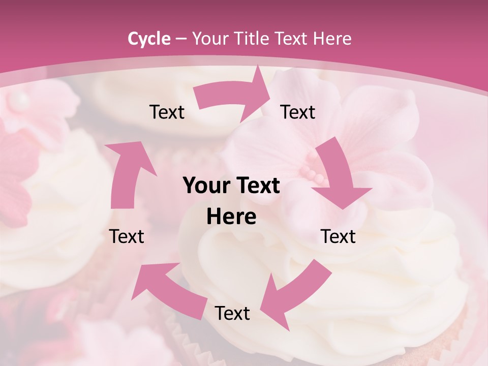 Two Cupcakes With White Frosting And A Pink Flower On Top PowerPoint Template