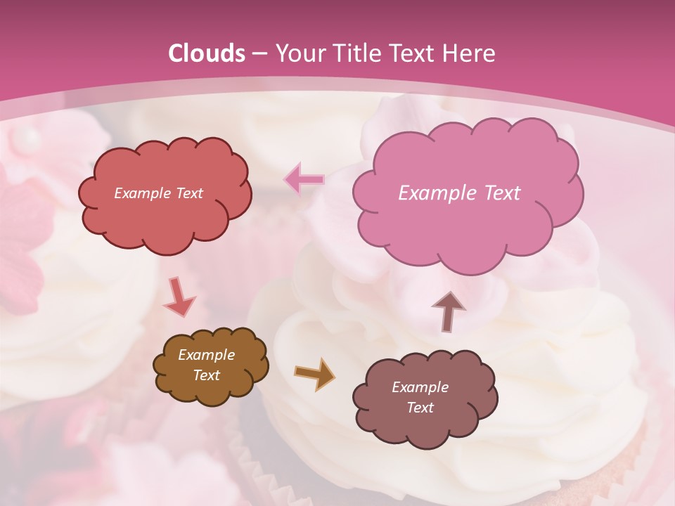 Two Cupcakes With White Frosting And A Pink Flower On Top PowerPoint Template