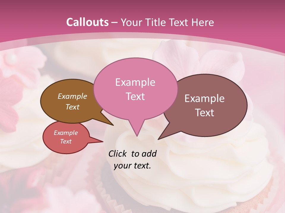 Two Cupcakes With White Frosting And A Pink Flower On Top PowerPoint Template