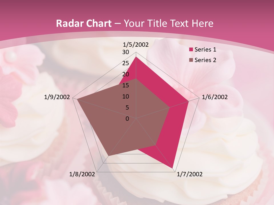 Two Cupcakes With White Frosting And A Pink Flower On Top PowerPoint Template
