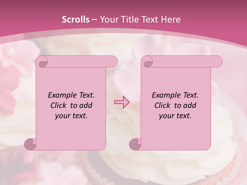Two Cupcakes With White Frosting And A Pink Flower On Top PowerPoint Template