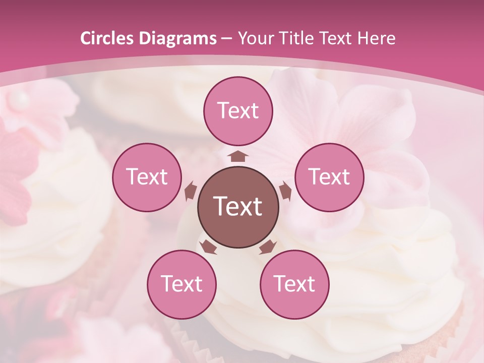 Two Cupcakes With White Frosting And A Pink Flower On Top PowerPoint Template