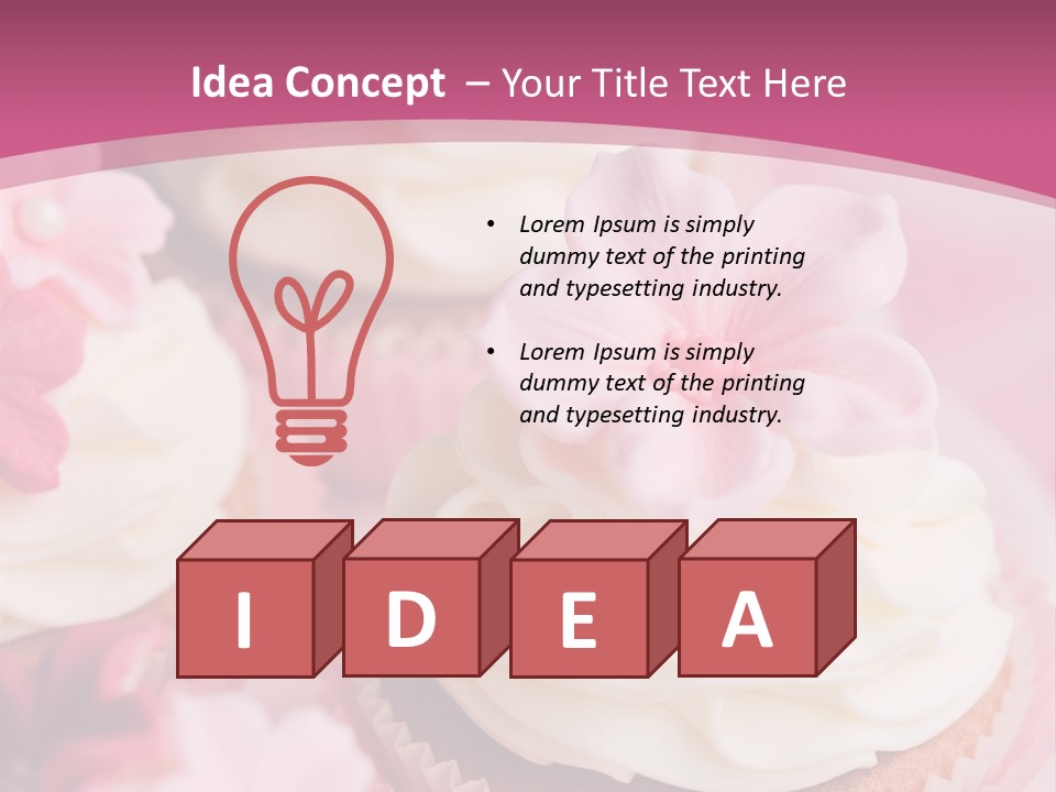 Two Cupcakes With White Frosting And A Pink Flower On Top PowerPoint Template