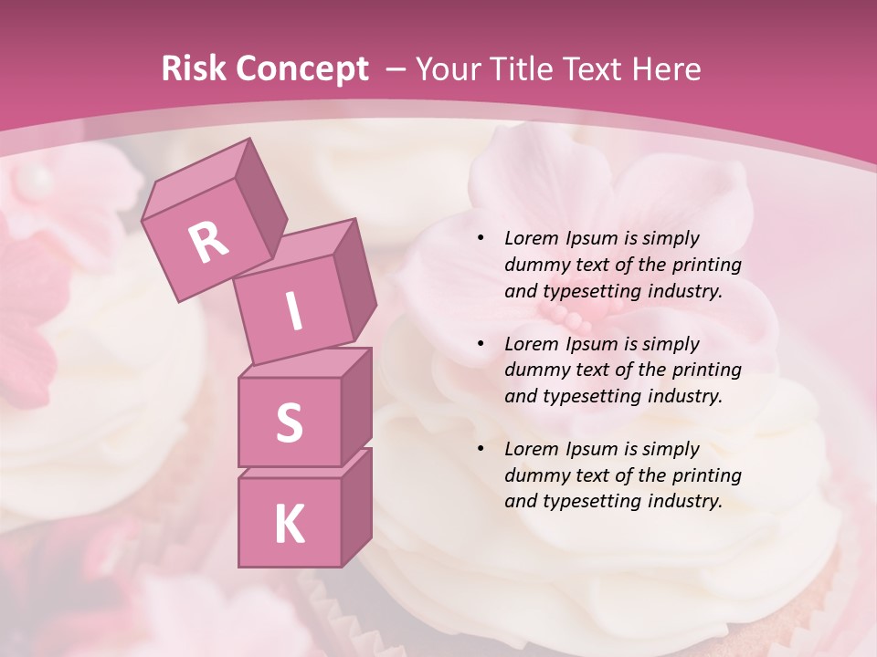 Two Cupcakes With White Frosting And A Pink Flower On Top PowerPoint Template