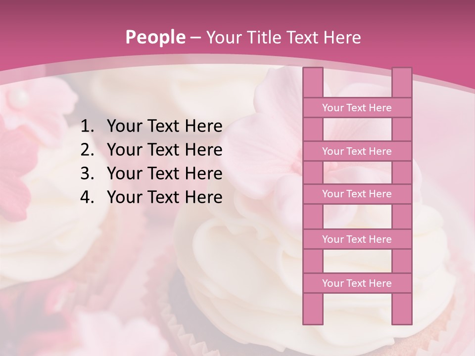 Two Cupcakes With White Frosting And A Pink Flower On Top PowerPoint Template
