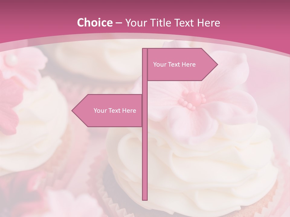 Two Cupcakes With White Frosting And A Pink Flower On Top PowerPoint Template