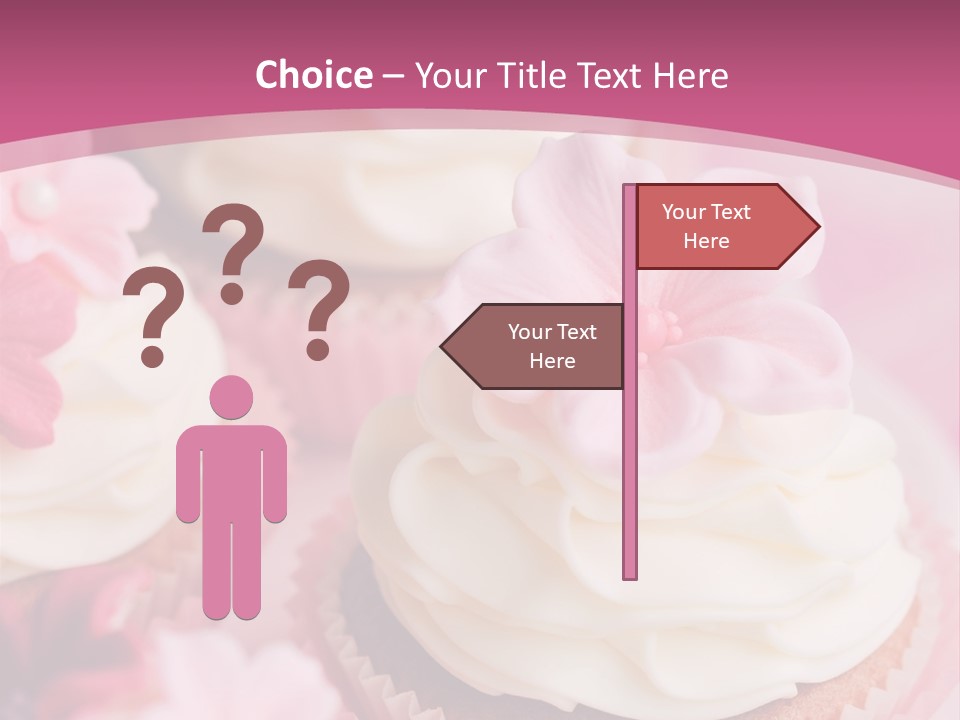 Two Cupcakes With White Frosting And A Pink Flower On Top PowerPoint Template