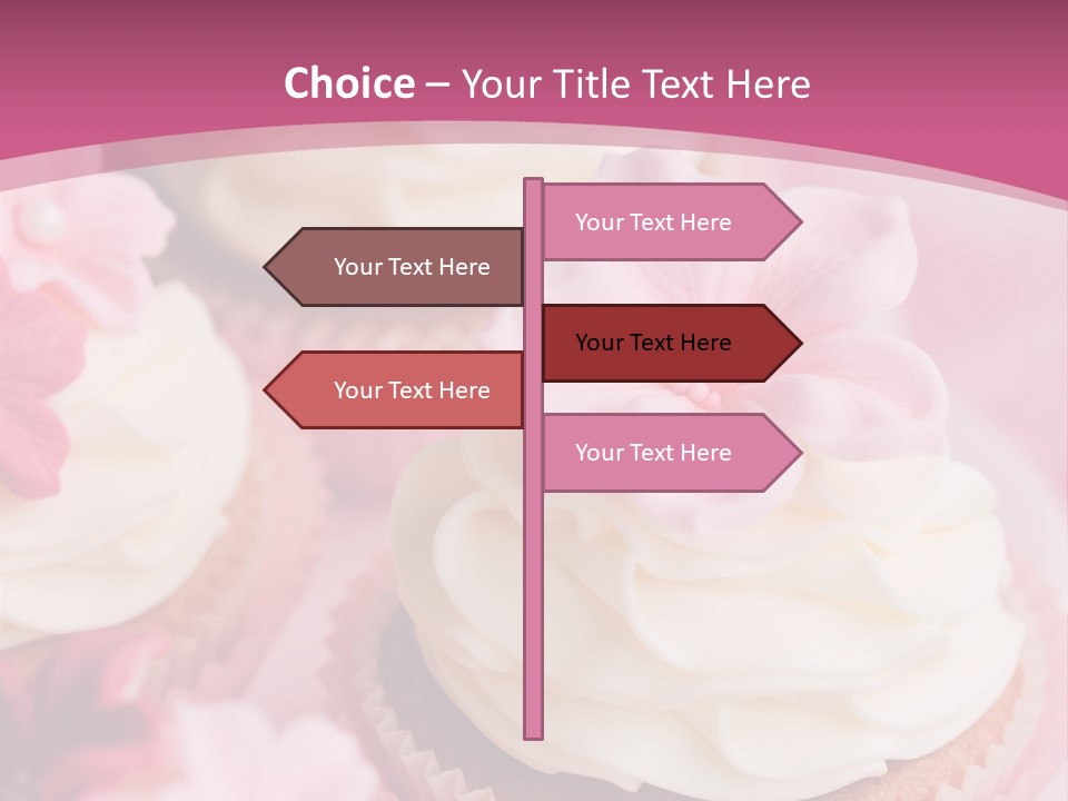 Two Cupcakes With White Frosting And A Pink Flower On Top PowerPoint Template