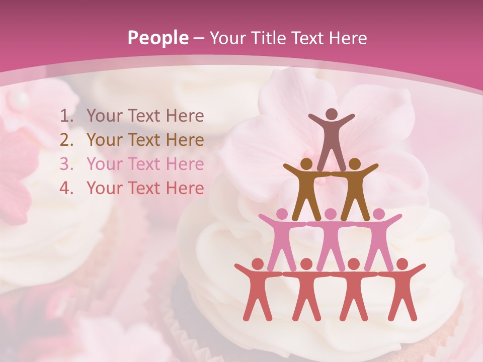 Two Cupcakes With White Frosting And A Pink Flower On Top PowerPoint Template