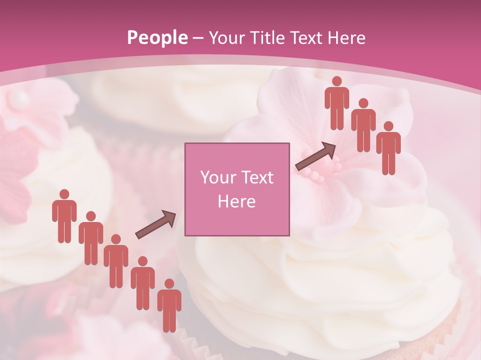 Two Cupcakes With White Frosting And A Pink Flower On Top PowerPoint Template