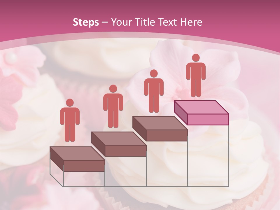 Two Cupcakes With White Frosting And A Pink Flower On Top PowerPoint Template