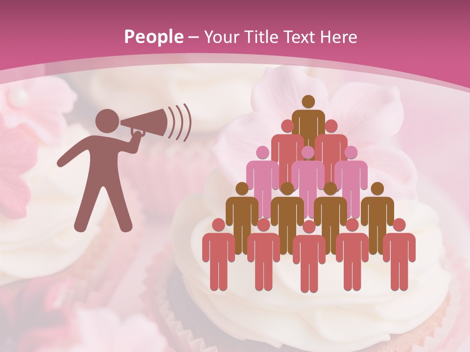 Two Cupcakes With White Frosting And A Pink Flower On Top PowerPoint Template