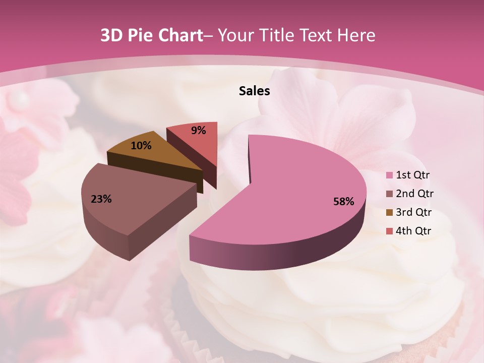 Two Cupcakes With White Frosting And A Pink Flower On Top PowerPoint Template