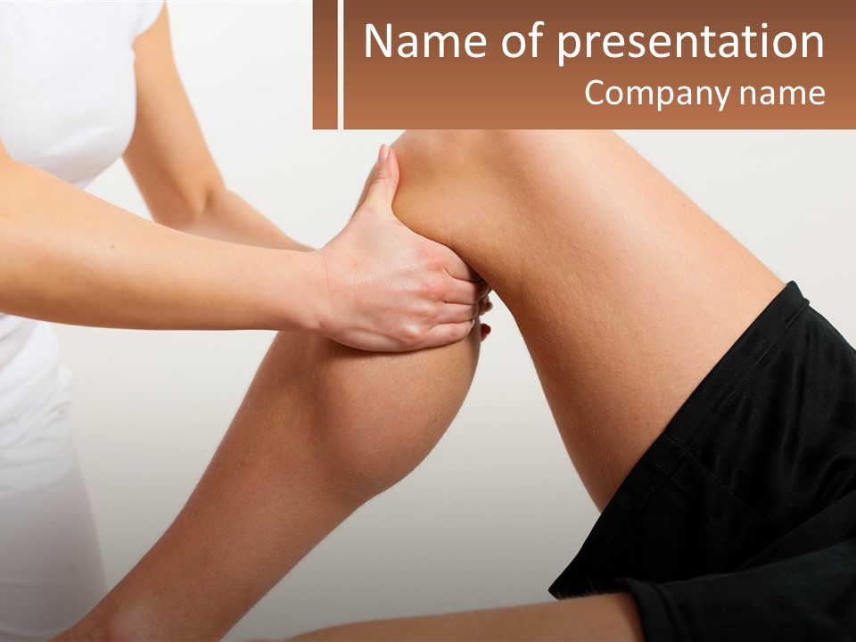 A Woman Is Touching Her Knee With Her Hand PowerPoint Template