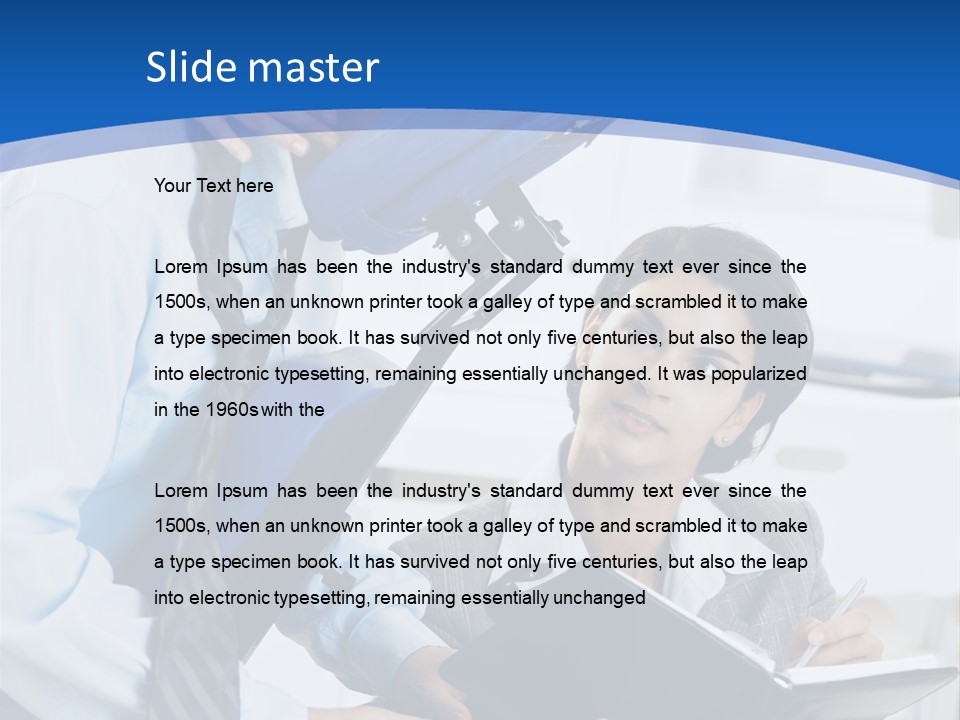 A Man Sitting In A Blue Chair Next To A Woman PowerPoint Template