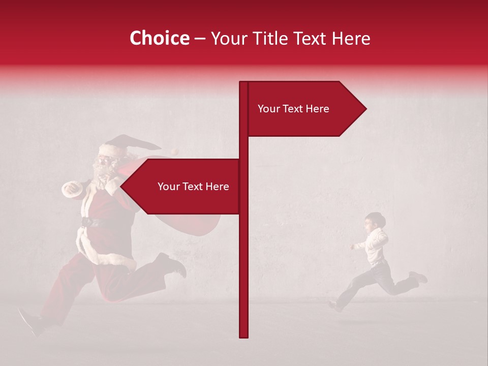 A Man Dressed As Santa Claus Running Away From A Little Boy PowerPoint Template