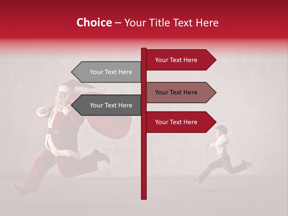 A Man Dressed As Santa Claus Running Away From A Little Boy PowerPoint Template