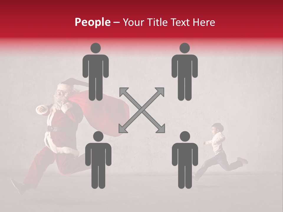 A Man Dressed As Santa Claus Running Away From A Little Boy PowerPoint Template