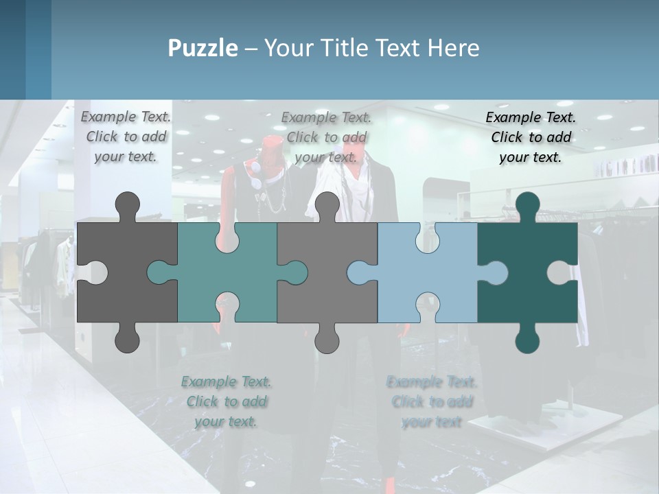 Two Mannequins Dressed In Black And White In A Clothing Store PowerPoint Template